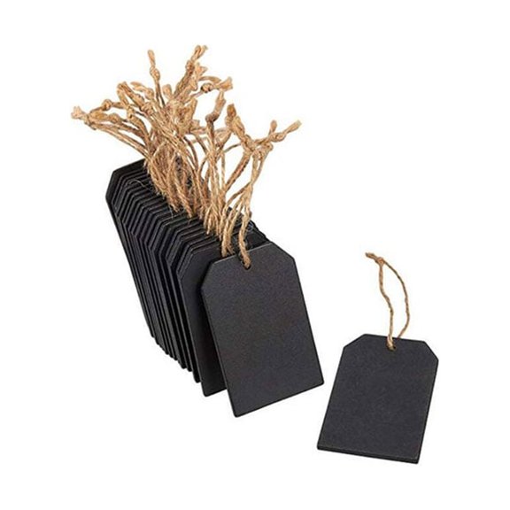 OUNONA 25Pcs Black Wood Hanging Tags Reusable Erasable Decoration Labels