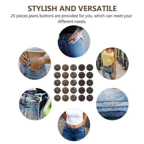 OUNONA 25Pcs Durable Metal Adjustable Waist Buttons Detachable for Jeans Replacement Accessories