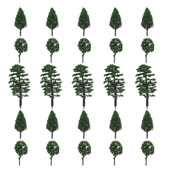 OUNONA 25Pieces Green Railway Scenery Trees Plastic Model Shrubs for Office Space Decoration