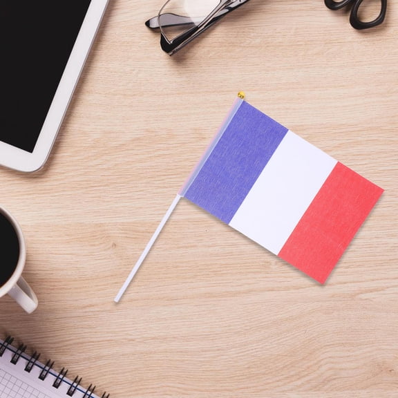 OUNONA 25pcs Small French Hand Waving Flags For Office Desk Miniature France Table Flag With Pole Polyester Material Flag Decoration For Office Decor Festival Celebrations