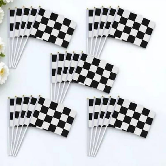 OUNONA 25Pcs Racing Signal Flags Polyester Handheld Checkered Flags for Sports Events and Car Racing Parties