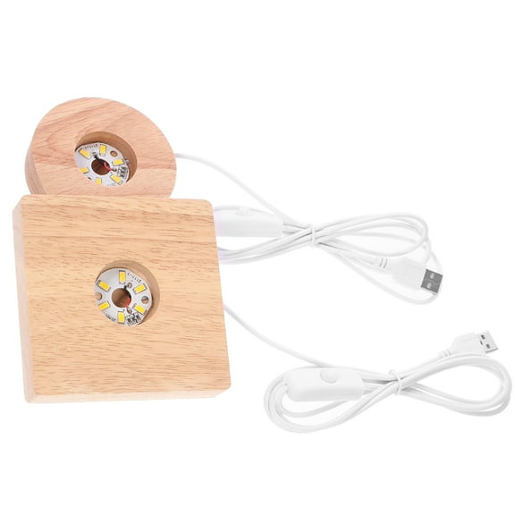 OUNONA 2PCS Crystal Sphere Wooden Stands LED Lights Display Base USB Lighted Wooden Bases