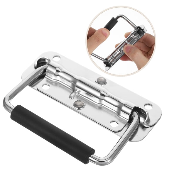 OUNONA 2Pcs Foldable Plated Silver Tool Box Handle Stainless Steel Anti Rust Pull Handle for Heavy Duty Boxes