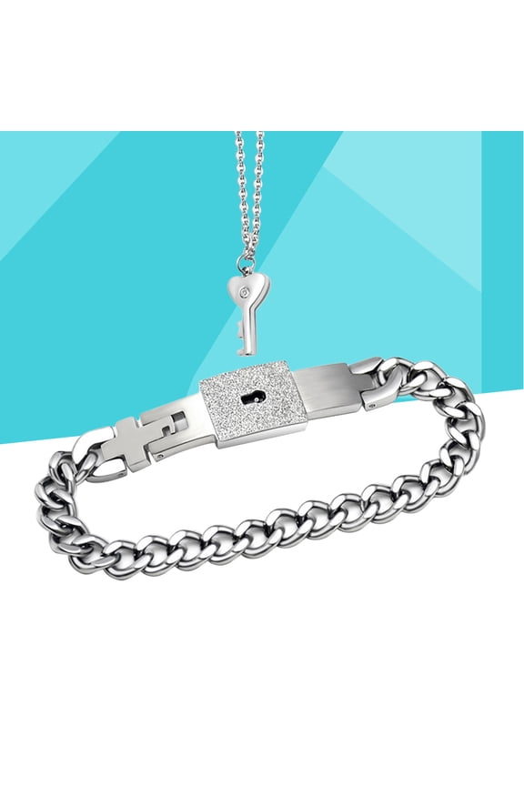 2PCS Key And Lock Bracelet Set Titanium Letters For Couples Jewelry On Valentine's Day