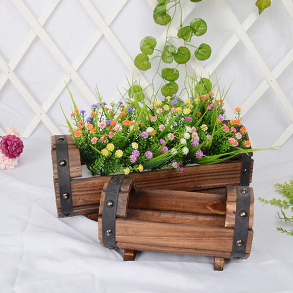 NUOLUX 2Pcs Rustic Half Barrel Planter Wooden Plants Container for Indoor Outdoor Use