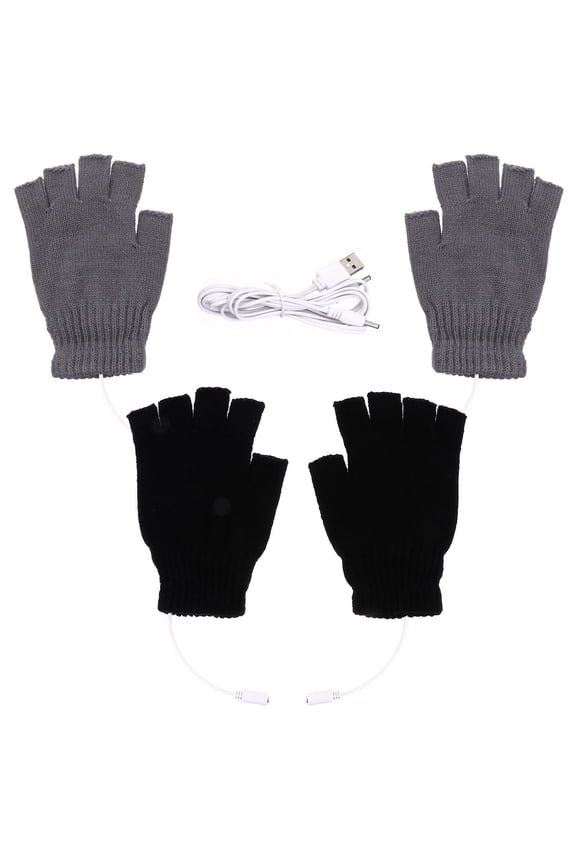 2Pairs Heated USB Gloves Woolen Warm Half Finger Gloves for Typing Gaming Outdoors