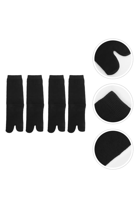 2 Pairs Black Cotton Kimono Clog Socks for Adults, Breathable Two-Toed Comfortable Footwear Socks