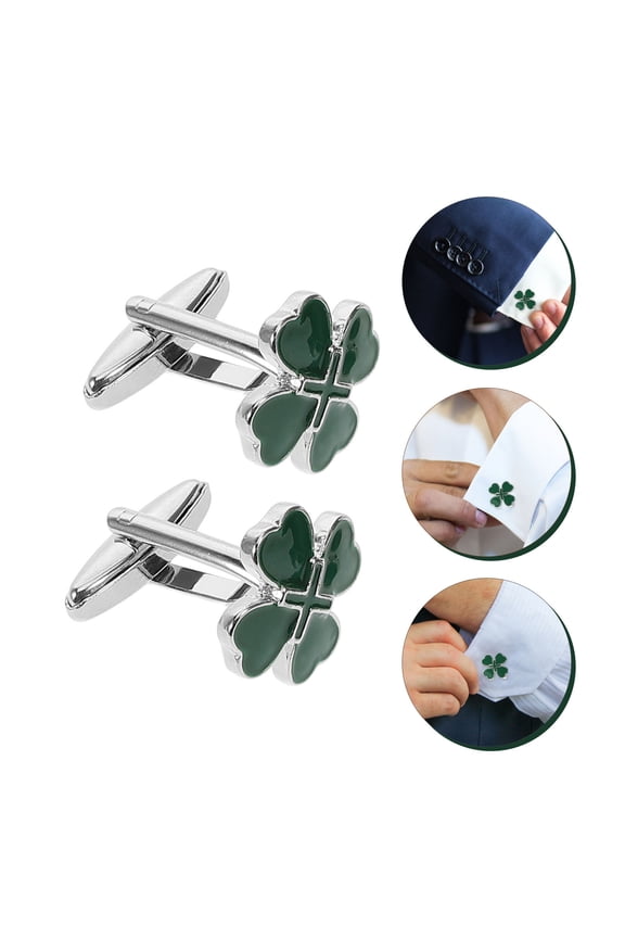 2Pairs Mens Cufflinks Green Alloy Clover Design Heart Four Leaf Suit Accessories for Business