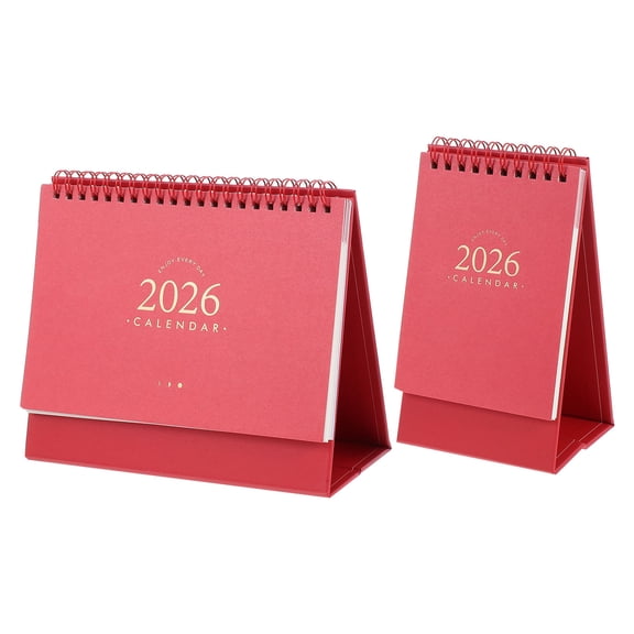 OUNONA 2-Pack 2026 Monthly Desk Calendars with Red Stand-Up Design for Easy Desktop Planning and Organization
