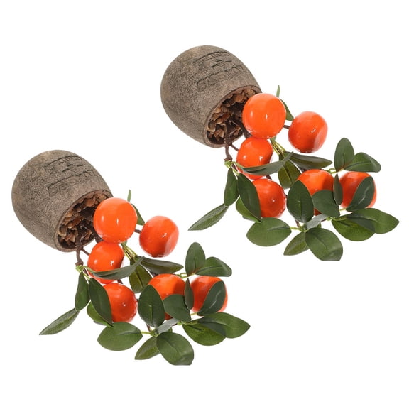OUNONA 2Pcs Artificial Fruit Tree Potted Plants Faux Orange Bonsai Decor for Indoor Outdoor Decoration