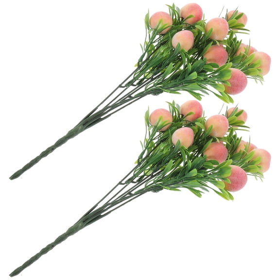 OUNONA 2-Pack Artificial Peach Stems Faux Peaches Decorative Party Accents for Weddings and Home Decor