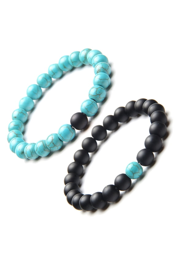 2-Pack Beaded Couples Bracelets Multi-Color Round Beads for Emotional Connection and Relationship Bonding
