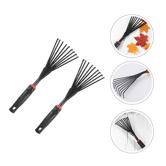 OUNONA 2Pcs Black 9 Root Claw Garden Rake with Durable Carbon Steel Teeth for Courtyard and Farm