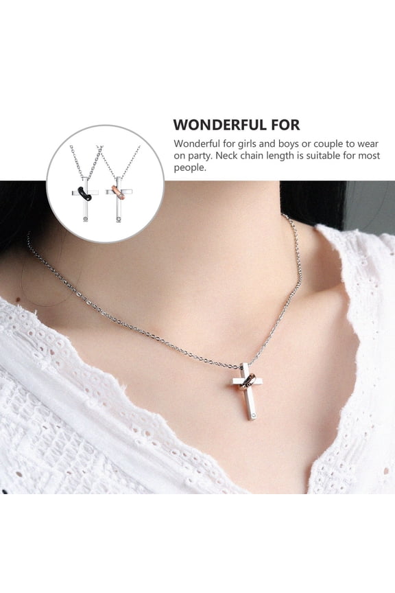 2-Pack Black Couple Necklaces with Cross Pendants, Adjustable Chains, Stylish Design for Men and Women