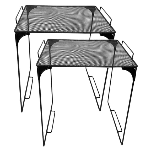 OUNONA 2Pcs Foldable Iron Locker Shelf Black Metal Mesh Storage Rack for Kitchen and Office