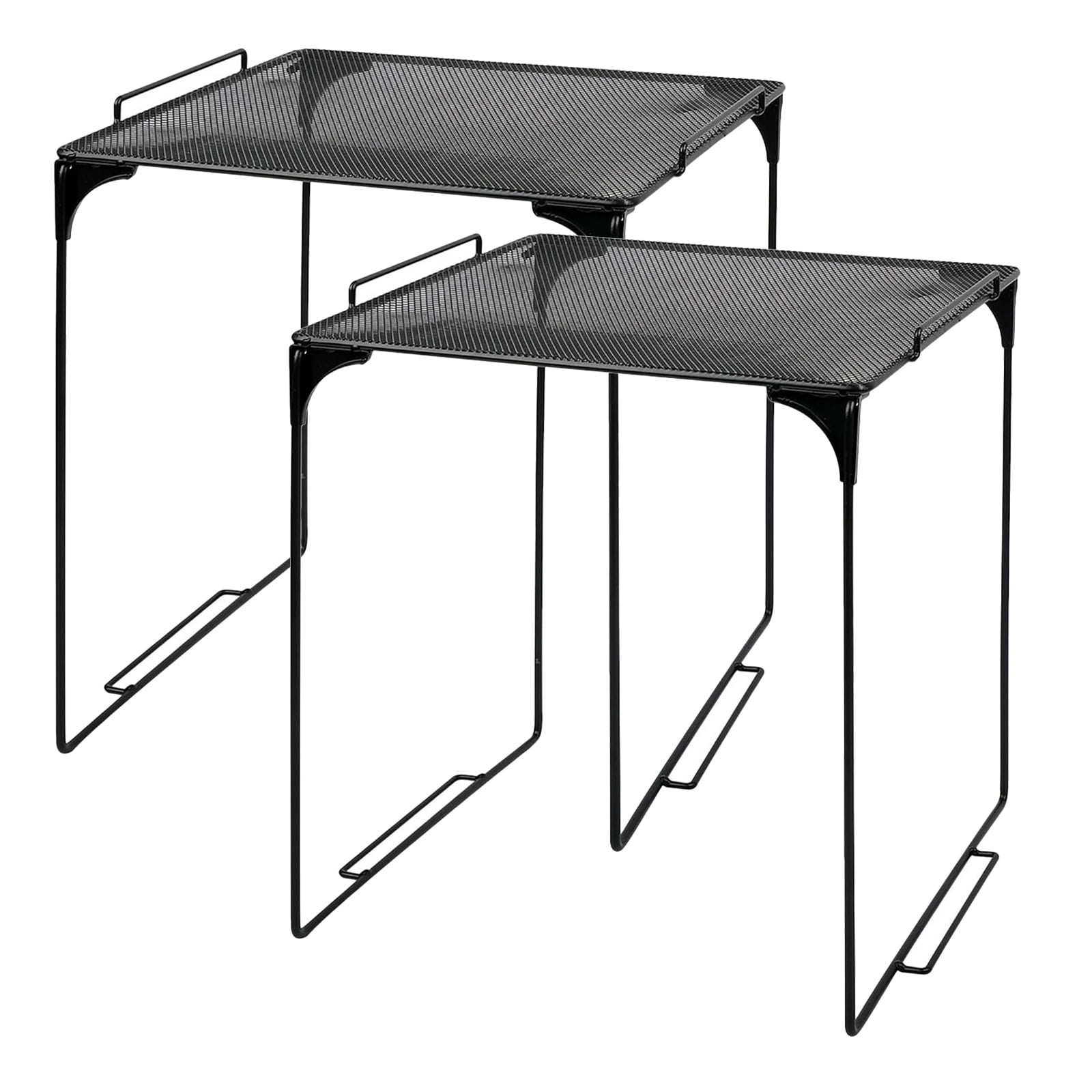 OUNONA 2-Pack Foldable Metal Mesh Locker Shelves for Document Storage, Stackable Organizer Rack in Black