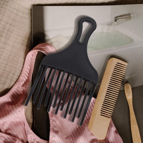 OUNONA 2-Pack Black Hair Picks with Needle Teeth, Plastic Combs for Styling, Haircuts, and Detangling Hair