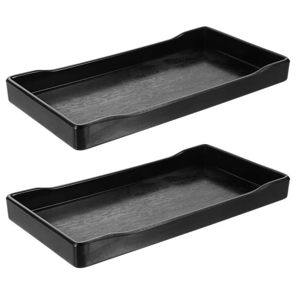 OUNONA 2Pcs Black Rectangular Serving Tray with Wood Texture Multi-Functional Food and Cup Storage for Hotels