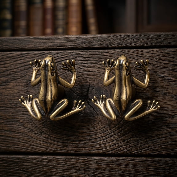 OUNONA 2-Pack Vintage Brass Frog Drawer Pulls Animal Cabinet Knobs for Furniture, Decorative Hardware