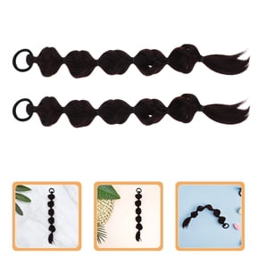 OUNONA 2-Pack Brown Polyester Bubble Ponytail Extensions Trendy Boxing Braids Hair Accessories for Stylish Looks