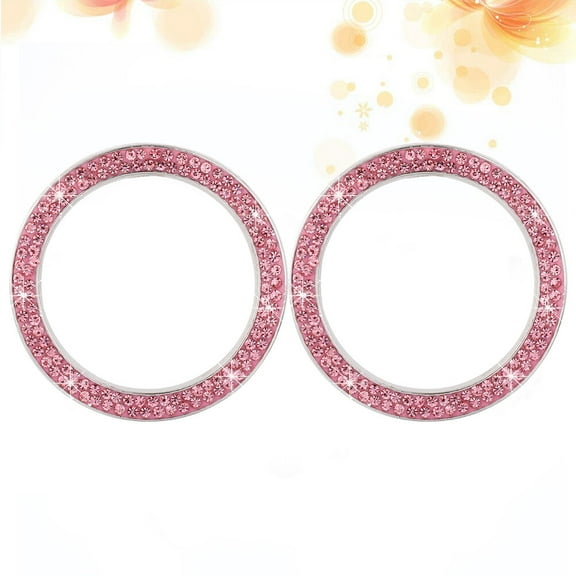 OUNONA 2Pcs Car Engine Decoration Ring Pink Rhinestone Bling Sticker Durable Material