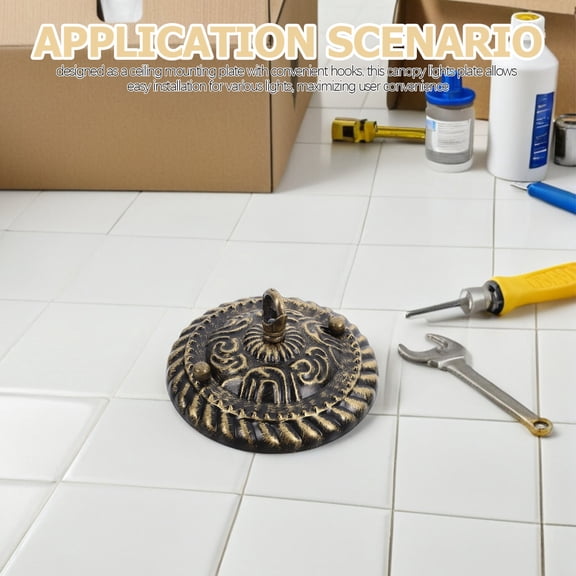 OUNONA 2Pcs Round Vintage Ceiling Canopy Light Brown Metal Lamp Cover for Chandeliers