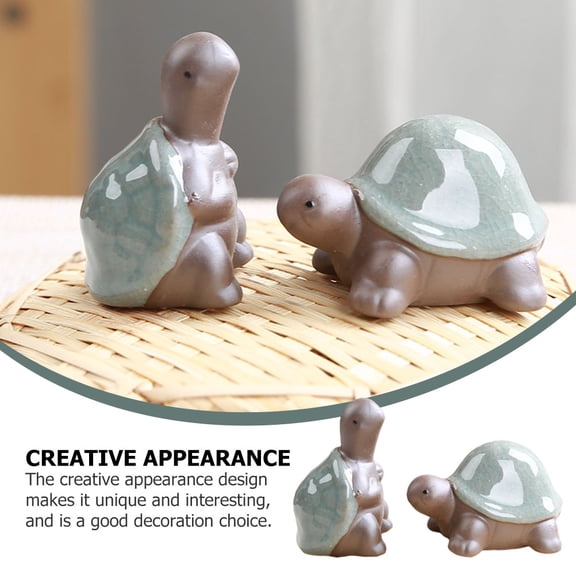 OUNONA 2Pcs Ceramic Tortoise Tea Pet Grey Decorative Simulated Turtle Figurine for Tearoom