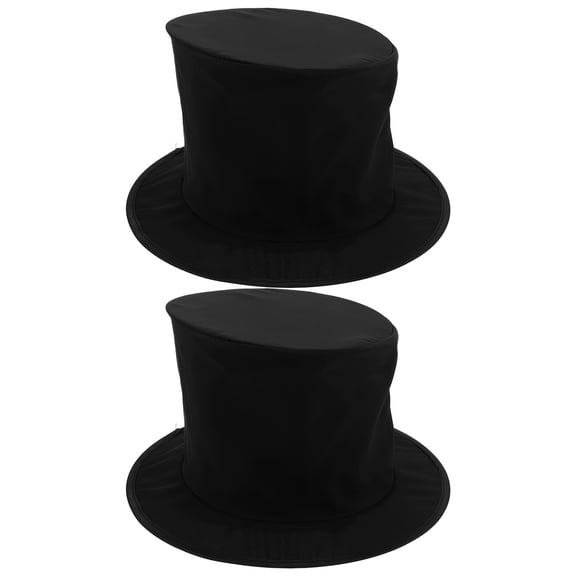 OUNONA 2Pcs Collapsible Black Magician Top Hats Unisex Costume Party Accessory for Masquerade Carnival and Stage