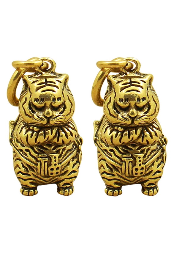 2-Pack Mini Copper Tiger Keychains Decorative Keyrings Perfect Gift for Friends and Family