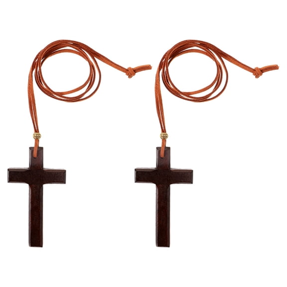 OUNONA 2Pcs Crosses Pendants for Rearview Mirror Brown Wood Rustic Faith Decor