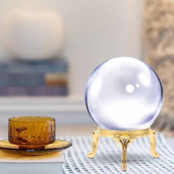 OUNONA 2Pcs Metal Crystal Sphere Stand Golden Color for Desktop Display Decorative Use