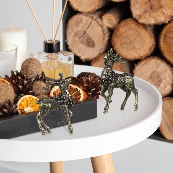 OUNONA 2-Pack Brass Deer Ornaments Spotted Deer Wall Decor for Home and Office Decoration