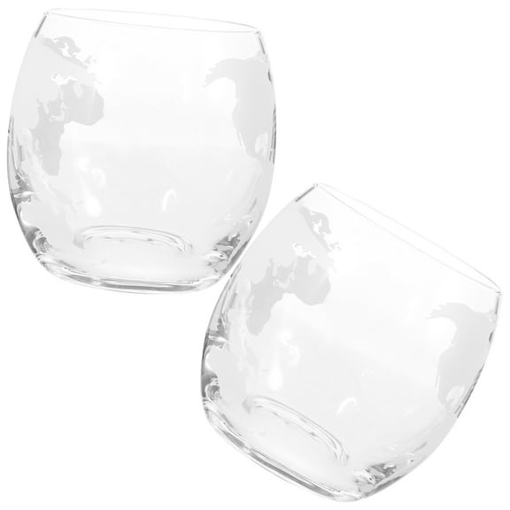 OUNONA Map Printing Glass Cups Transparent Sturdy Wear-Resistant for Home Use 2Pcs
