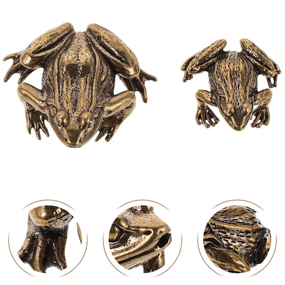 OUNONA 2Pcs Golden Brass Toad Figurines Vintage Feng Shui Animal Sculptures for Desktop, Garden Decor and