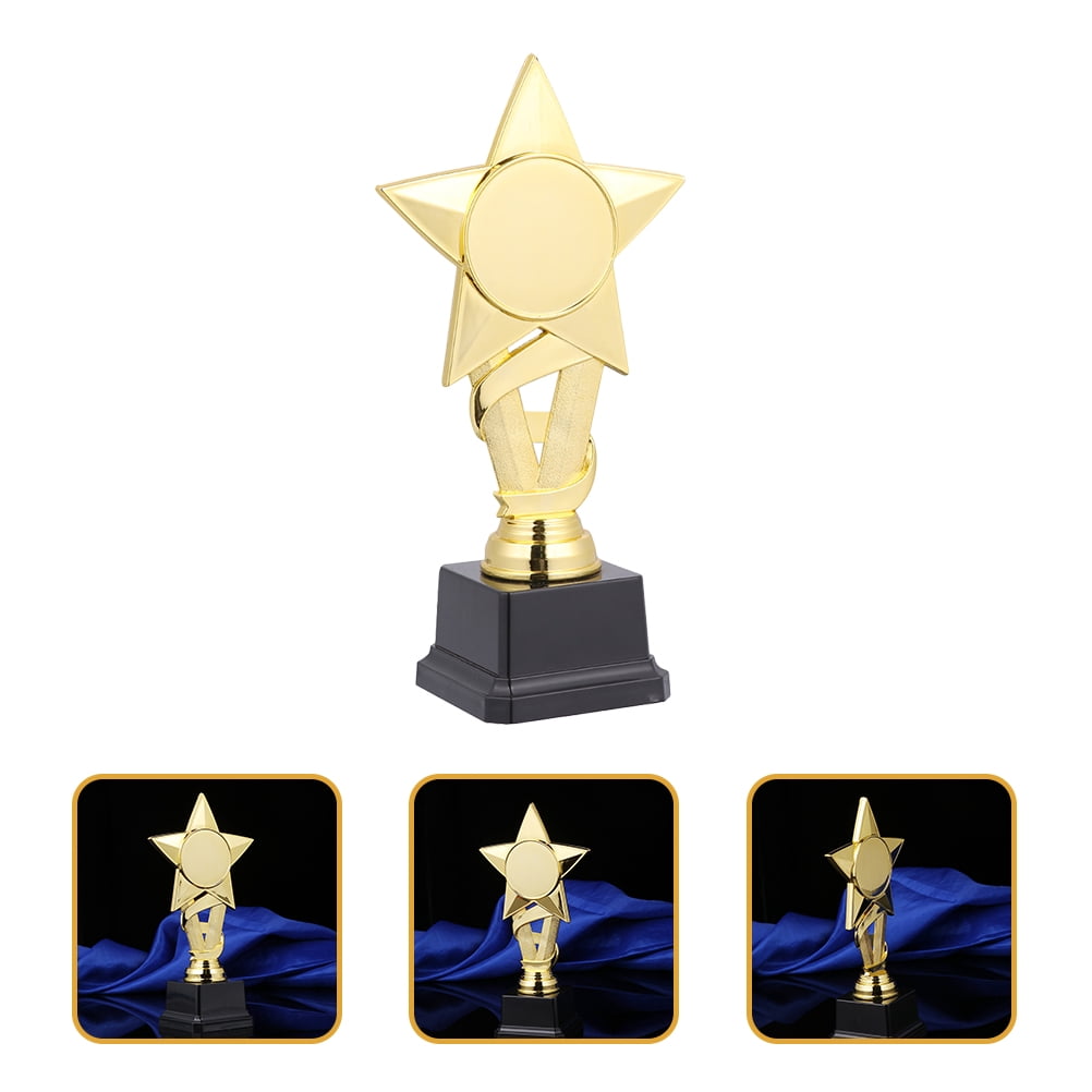 OUNONA 2Pcs Golden Plastic Star Trophies Party Award Trophies for Football Soccer Winners Celebration