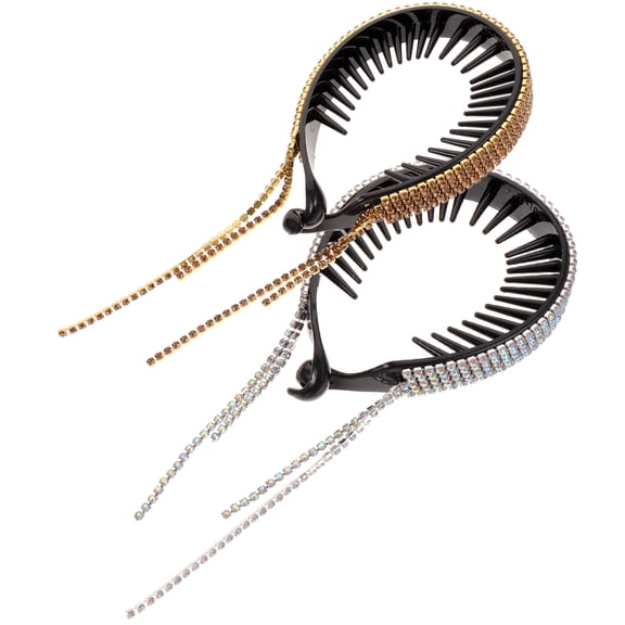 OUNONA 2Pcs Hair Bun Holder Rhinestone Glitter Clips Suitable for Curly and Straight Hair