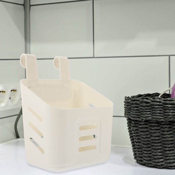 OUNONA 2Pcs Hanging Wall Basket White Plastic with Drain Design for Kitchen and Bathroom Use