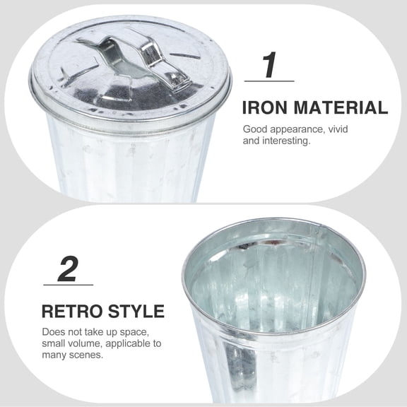 OUNONA 2-Pack Black Metal Household Trash Containers with Lids, Compact Desktop Waste Bins for Home and Office Decor