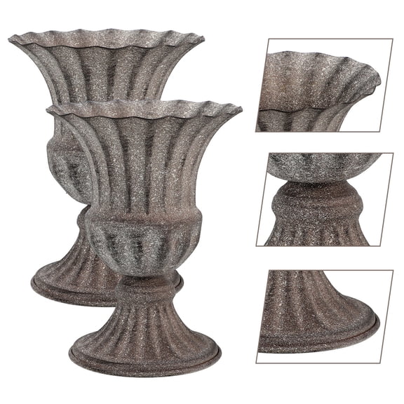 OUNONA 2Pcs Iron Flower Vase Dark Grey Cemetery Flower Container for Memorial and Funeral Use