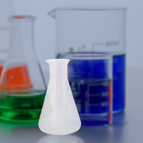 OUNONA 2Pcs Laboratory Conical Flask Erlenmeyer Flask White Plastic Measuring Solutions Science Lab