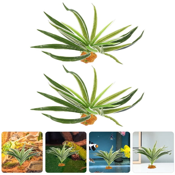 OUNONA 2Pcs Lifelike Green Reptile Tank Plant Decor Safe Resin and Plastic Material for Terrarium