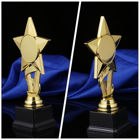 OUNONA 2Pcs Lightweight Plastic Award Trophy Golden Color Ideal for Sports and Study