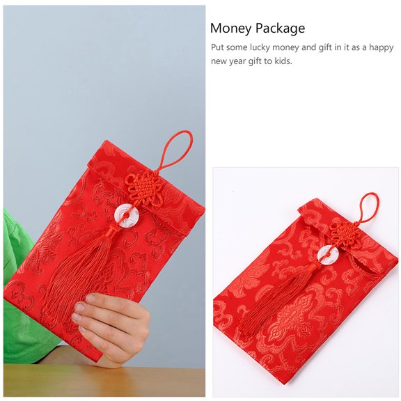 OUNONA 2-Pack Lucky Red Money Envelopes Brocade Style Chinese New Year Spring Festival Pockets