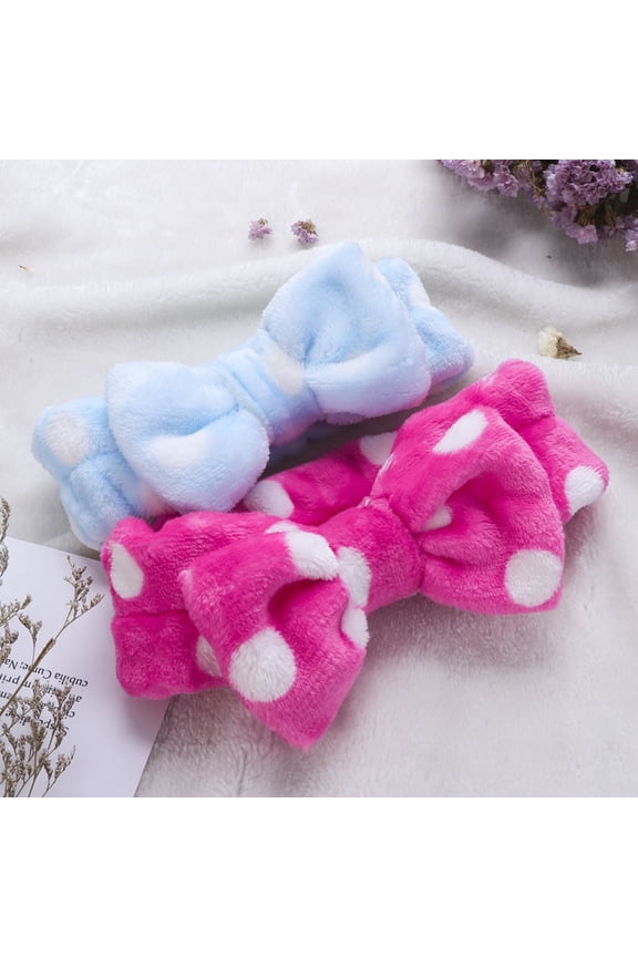 2Pcs Facial Headbands with Plush Bow Design Assorted Colors for Makeup and Skincare