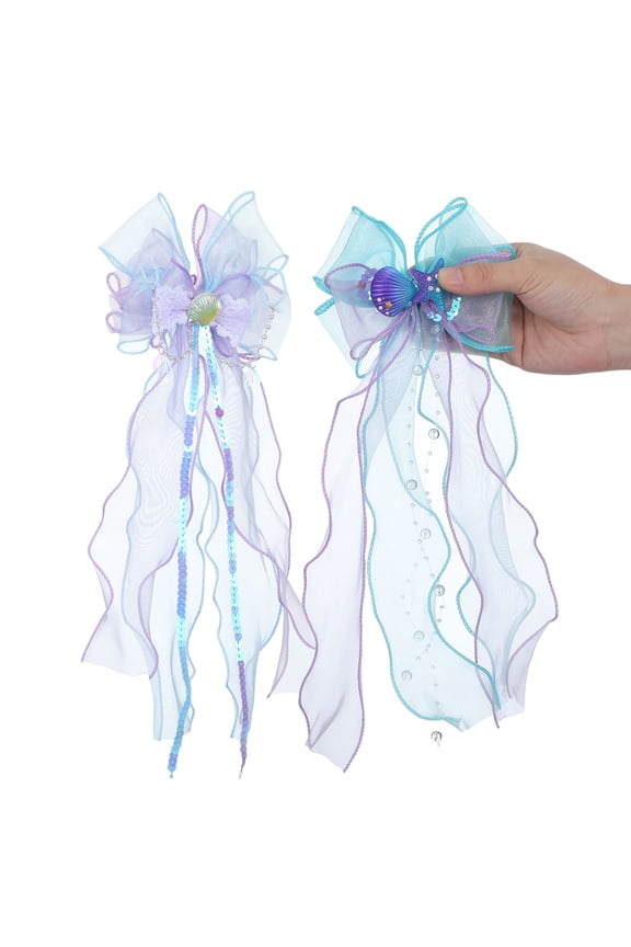 2Pcs Mermaid Bow Hair Clips with Unique Seashell Design Versatile and Secure Hair Accessories