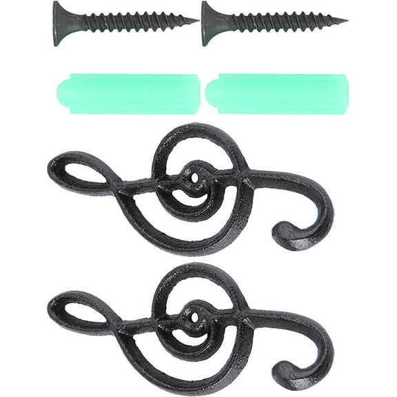 OUNONA 2Pcs Vintage Music Note Wall Hooks Black Metal for Hanging Clothes Keys Towels Oil Resistant