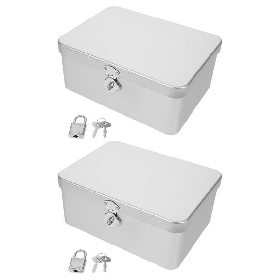 OUNONA 2Pcs Metal Lockable Storage Boxes with Key for Home Desktop Organization and Secure Valuables