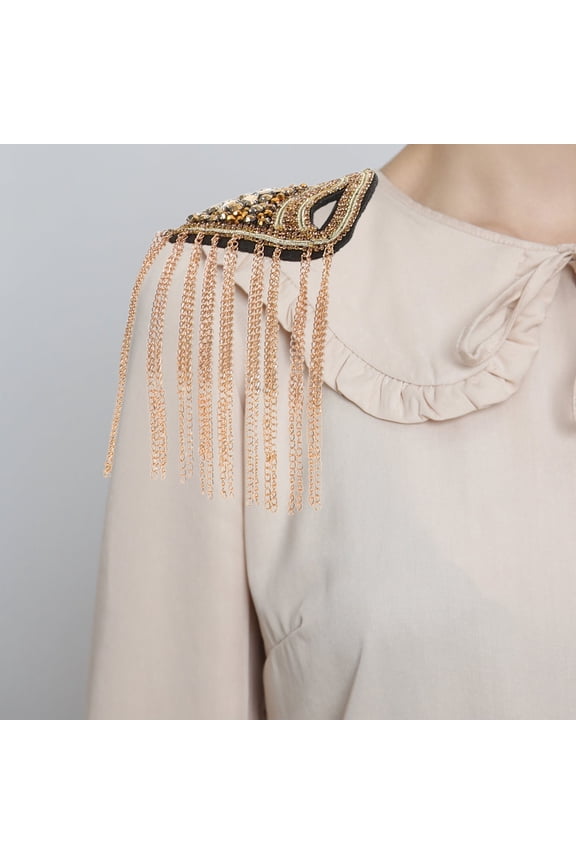 2Pcs Golden Rhinestone Tassel Epaulets for Suits Metal Shoulder Jewelry Accessories