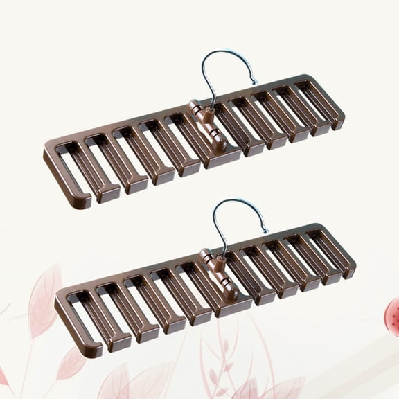 OUNONA 2-Pack Brown Plastic Tie Hangers Necktie Organizer for Closet Storage and Wardrobe Neatness