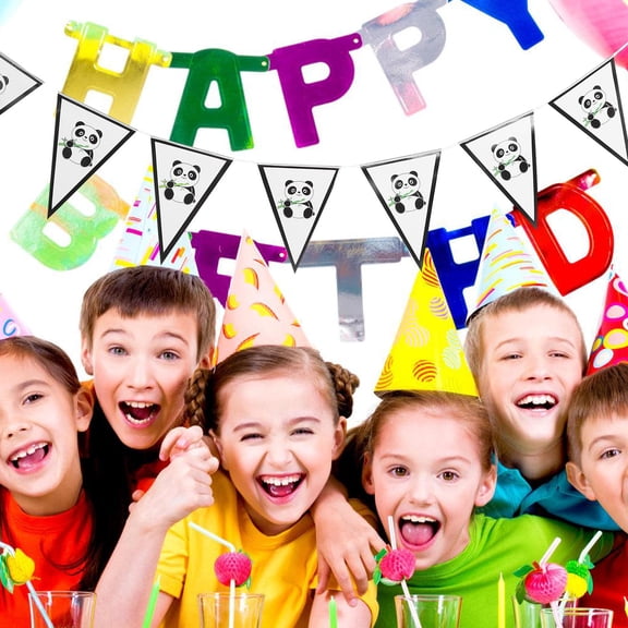 OUNONA 2Pcs Panda Garland Banner Paper Birthday Party Decorations Durable